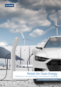 Cover of the KU Leuven report, "Metals for Clean Energy"