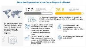 The global cancer diagnostics market size was valued at USD 17.2 billion in 2021 and is expected to grow at a compound annual growth rate (CAGR) of 11.5% from 2021 to 2026