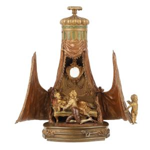 Cold-painted “naughty bronze” by Franz X. Bergman (Austrian, 1861-1935), a Vienna bronze table lamp with an amorous couple (est. CA$9,000-$12,000).