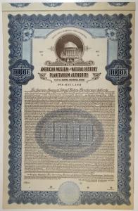 New York, 1934. $1000 Specimen 4.5% Serial Revenue Coupon Bond, Black text with blue border and underprint, Hayden Planetarium depicted at top center. POCs throughout, VF condition, HBN. The original Hayden Planetarium was founded in 1933 with a donation 