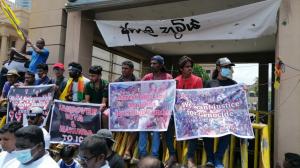 Galle Face Protesters Call for Arrest of Gota for Killing Tamils and Remove Military from Tamil Areas