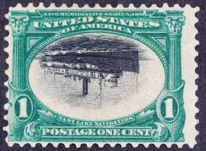 U.S. one-cent stamp commemorating the Pan American Exposition of 1901 with an inverted center – an error stamp, one of the great philatelic rarities ($5,500).