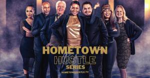 The Hometown Hustle Season 1 promo picture features the show's six business owners and host Natalie K. Hodge.