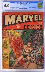 Copy of Timely Comics Marvel Mystery Comics #9 (July 1940), ranked #33 on Overstreet’s Top 100 Golden Age Comics list, graded CGC 4.0 (est. $30,000-$50,000).