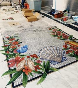 NEW QUEEN OF THE GULF MOSAIC at GRAND GALVEZ 44 Ft by 7 Ft Italian Murano Mosaic Hand Installed in Hotel Entryway