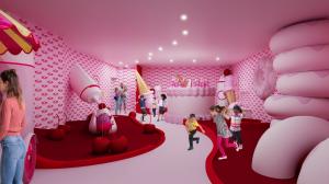 A rendering of the putt putt golf installation at Museum of Ice Cream Chicago