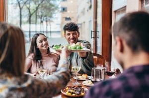 friends eating and drinking