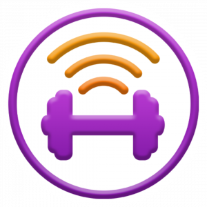 purple dumbbell, orange wifi sign,