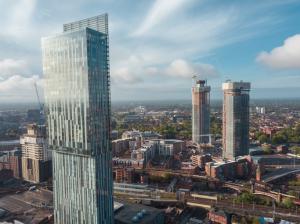 Manchester skyline over Deansgate seen from Beetham Tower