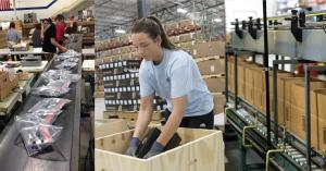 Three images of fulfillment and supply chain activities including kitting, packaging, distribution, and personalization..