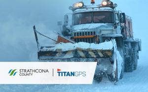 Titan GPS Inks New Deal with Strathcona County (A Snow Plow with Strathcona County and Titan GPS logos)