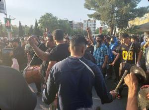 People were chanting slogans such as: “Mullahs must get lost!” "I will kill those who killed my brother!” “[Khamenei!] The city is under the rubble!” referring to the 10-story Metropol tower downtown that came crumbling down on Monday, May 23.