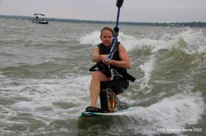 Hailey Danz wakeboarding on a lake