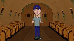 Gary Vee hangs out in an old world wine cellar sporting some shoes color coordinated to his favorite football team and a backwards baseball cap.