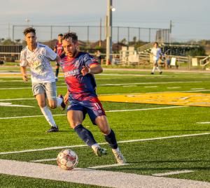 Corpus Christi FC player fights for ball control during a recent match at home