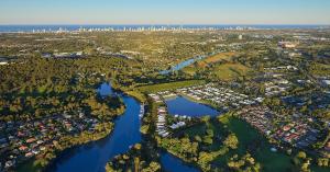 Artist impression of an aerial view of Riverina Gold Coast (centre)