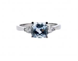 Platinum Aquamarine & Diamond 3 Stone Ring