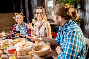 Friends eating at restaurant