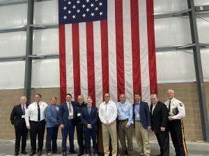 Commissioner Shawn LaTourette, CEO Alex Cherepakhov, Senator Steve Oroho, Mayor Andre Sayegh, Chief Brian McDermott, Executive Director Chuck Feinberg, Executive VP Benoit Lafortune, Sheriff James Gannon, Deputy Commissioner Robert Martinez and ROI-NJ’s Tom Bergeron