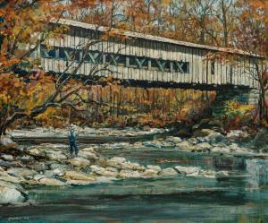 Oil on Masonite by Eric Sloane (American, 1905-1985), titled The Old Covered Bridge, Conway, New Hampshire, signed, 20 inches by 24 inches (Estimate: $6,000 - $8,000).