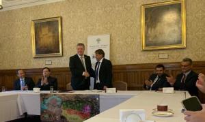 John Mavrak, Peace City World, and Fernando Castano, City Council of Salamanca, shaking hands