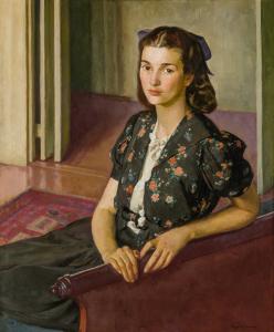 Oil on canvas by Ivan Olinsky (American/Russian, 1878-1962), titled Young Woman in Patterned Blouse (Madeleine), 36 inches by 30 inches (Estimate: $4,000-$6,000).