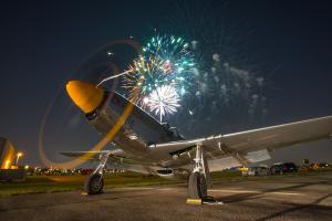 P-51 Mustang during the Addison Kaboom Town fireworks show.