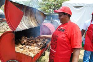Pan chicken being prepared at the Jamaica Rum Festival courtesy of CB Chicken.