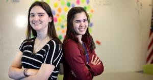 Photo of two Tech Valley High School students who earned both a high school diploma and an Excelsior associate degree