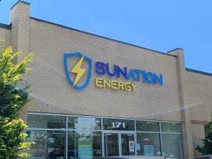The new SUNation Energy sign on the Ronkonkoma, NY office.