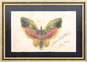 Watercolor painting by Albert Bierstadt (German-American, 1830-1902), titled Butterfly, dated “Jun 22/92”.