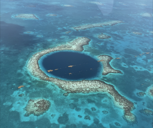 Fly over image of the Belize Great Blue Hole.