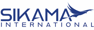 Blue logo reading "Sikama International" with a silhouette of a blue falcon