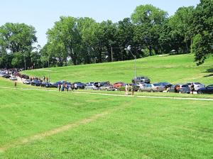 120 Peace Riders line up their bikes and vehicles in Spring Valley Park to take off through the streets of Kansas City in the name of peace.