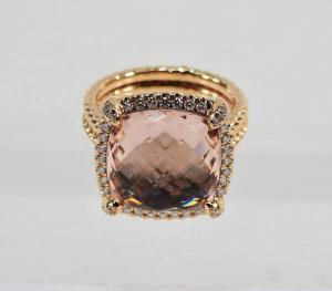 David Yurman Chatelaine ring with a morganite center stone and pave bezel set in 18kt rose gold, size 7, 14mm, originally costing $5,500 (est. $1,800-$2,400).