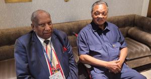 Reverend Jesse Jackson (right) honors Mr. Suthanthiran (left) for his half a century of service and innovative contributions to medicine.