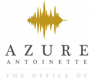 gold soundwave with the words "Azure Antoinette" in black typeface beneath it, and "The Office Of" in grey typeface beneath that