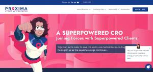 The award-winning graphics, coloring, imagery, and branding of Proxima CRO's homepage has garnered the company numerous awards by the creative industries greatest awards companies, such as Hermes, dotComm, and AVA to name a few.