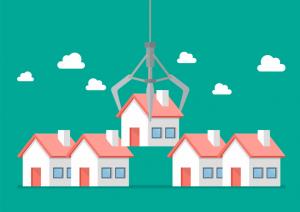 Robotic claw grabbing a house