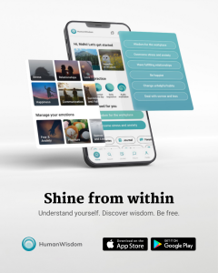 An image of the HumanWisdom app with the text shine from within