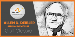 Banner with golf ball that says Allen D. Deibler Annual Memorial Golf Classic