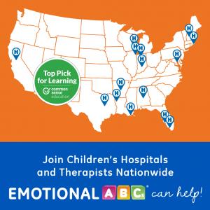 USA map of 13 Children's Hospitals that use Emotional ABCs, Common Sense Top Pick icon