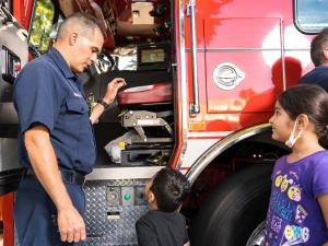 All aboard: Youth explore a fire truck at National Night Out at the Church of Scientology Los Angeles.