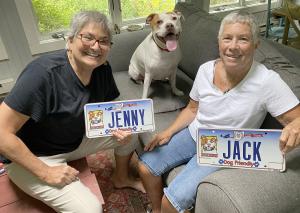 Found roaming the streets dragging broken leg, stray Pitbull is featured on new official, Ohio Pet License