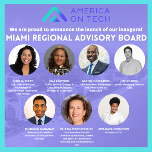 Headshots and titles of America On Tech's Miami Regional Advisory Board members