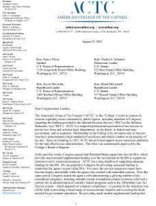 copy of letter sent to Congressional leaders by American College of Tax Counsel, page one