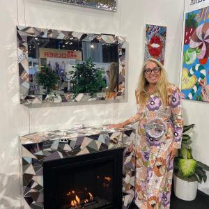 NYC Mosaic's Designer Allison Eden Showcases her Shattered Pattern Artisanal Series Brand Collaboration with  Reflectel Mirror TVs and HearthCabinet™ Ventless Fireplaces.