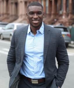 Ibrahima S. Souare, the New Executive Director  for leading Non-Profit, NYPACE, poses with his hands in his pockets on an empty street in New York City.