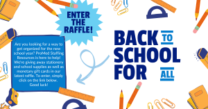 Photo of school stationery and supplies along with the campaign's title "Back to School for All" as well instructions on how to take part in this giveaway.