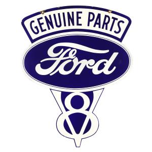 Canadian 1930s Ford V8 double-sided porcelain die-cut sign, 35 ¼ inches by 28 inches, a must-have for any petroliana collection, boasting Henry Ford’s V8 engine (est. CA$12,000-$15,000).